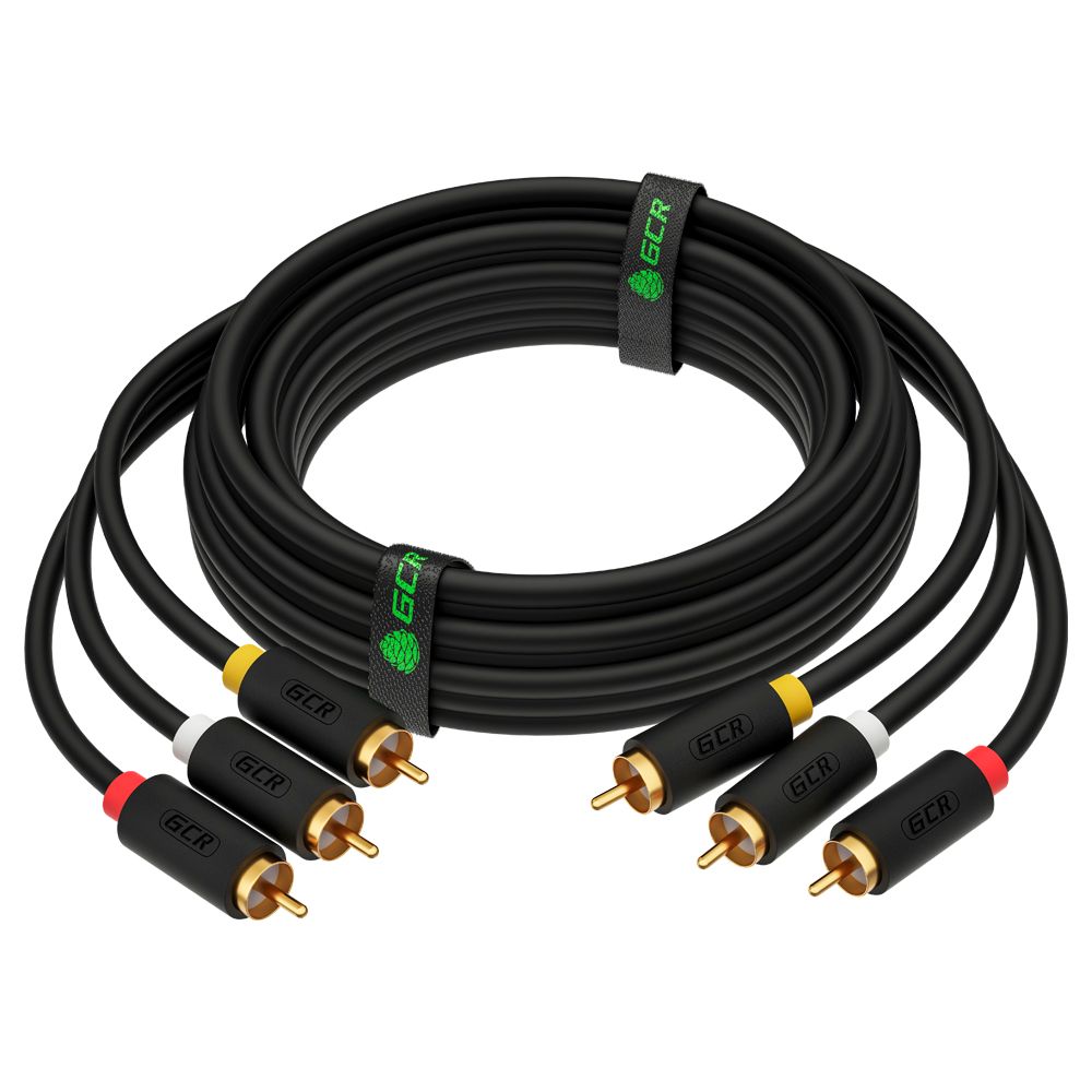 GCR PRO Кабель 5.0m видео-аудио 3 х RCA / 3 х RCA, черный