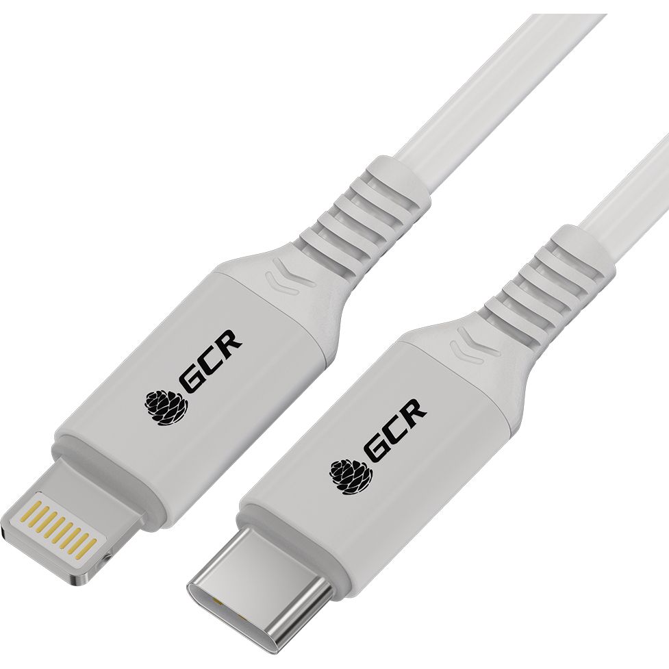 GCR PRO Кабель PREMIUM 0.5m TypeC/Lightning MFI POWER DELIVERY 18 W, медь, быстрая зарядка, белый силикон, AL корпус