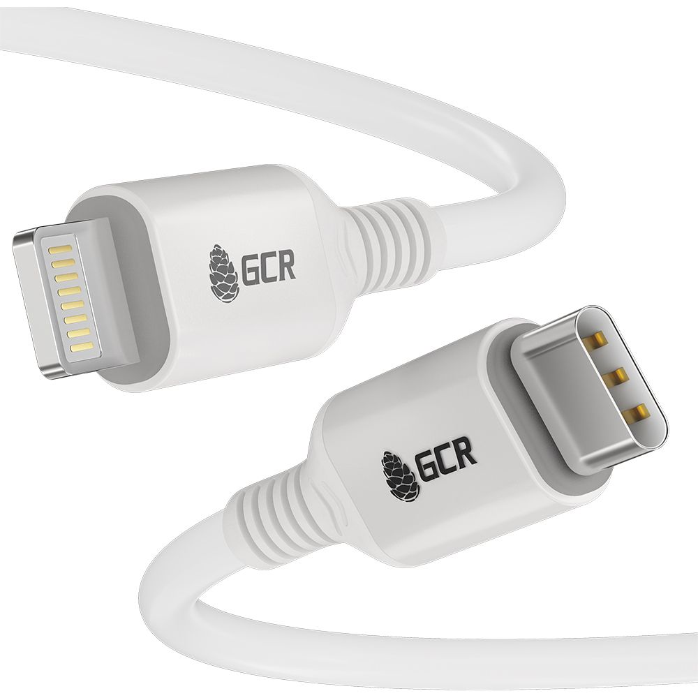 GCR PRO Кабель PREMIUM 0.5m TypeC/Lightning MFI POWER DELIVERY 18 W, медь, быстрая зарядка, белый силикон, AL корпус