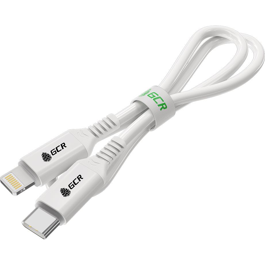GCR PRO Кабель PREMIUM 0.5m TypeC/Lightning MFI POWER DELIVERY 18 W, медь, быстрая зарядка, белый силикон, AL корпус