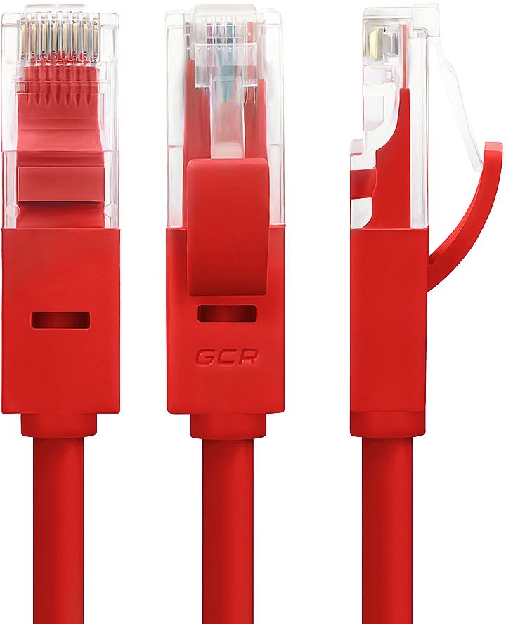 GCR Патч-корд прямой 0.5m UTP кат.5e, красный, 24 AWG, литой, ethernet high speed 1 Гбит/с, RJ45, T568B