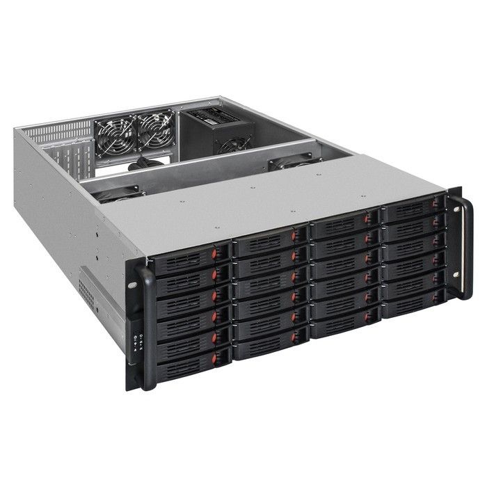 Exegate EX293583RUS Серверный корпус ExeGate Pro 4U660-HS24 <RM 19", высота 4U, глубина 660, БП 1200ADS, 24xHotSwap, USB>