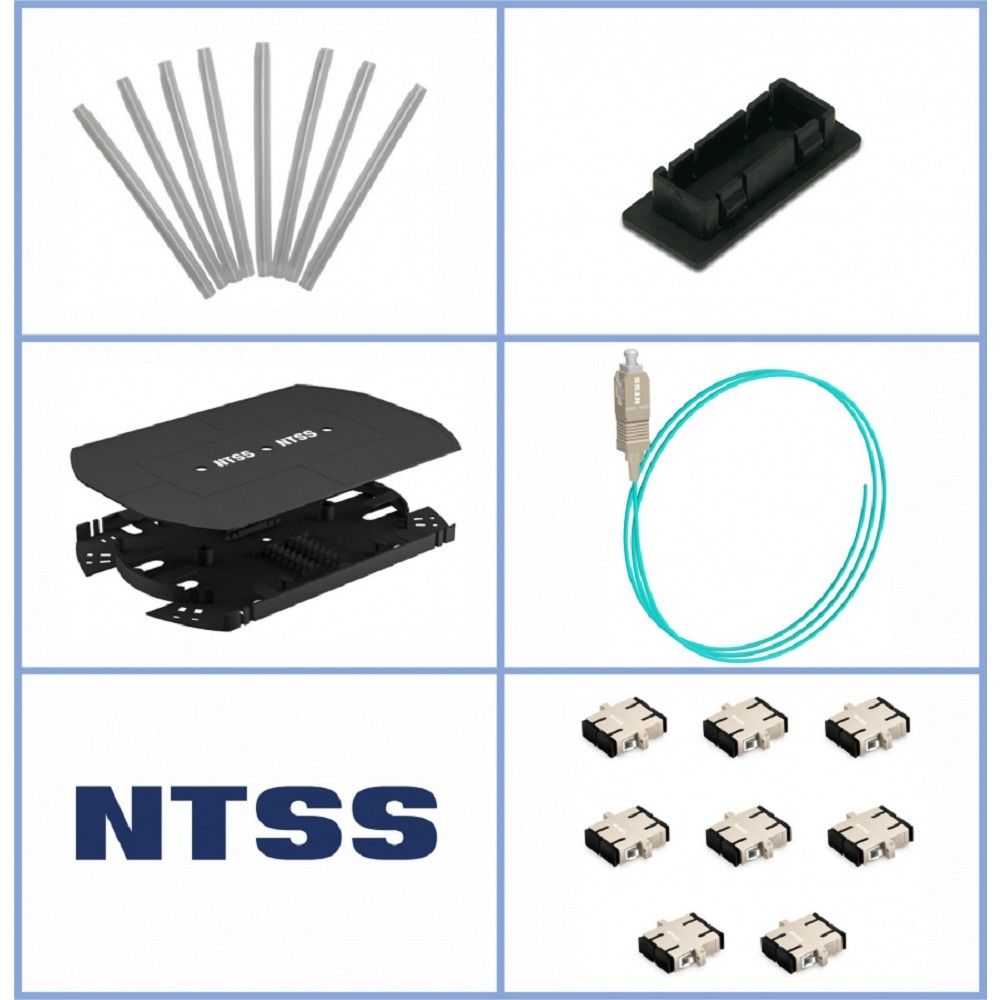 NTSS Кросс NTSS оптический 19'' укомплектованный 1U, 24 порта SC/UPC duplex, 50/125 мкм ОМ3 (сплошная панель, сплайс-кассета 2шт, пигтейлы, КДЗС, адаптеры) серый RAL 7035 NTSS-RFOB-1U-24-2SC/U-503-SP1