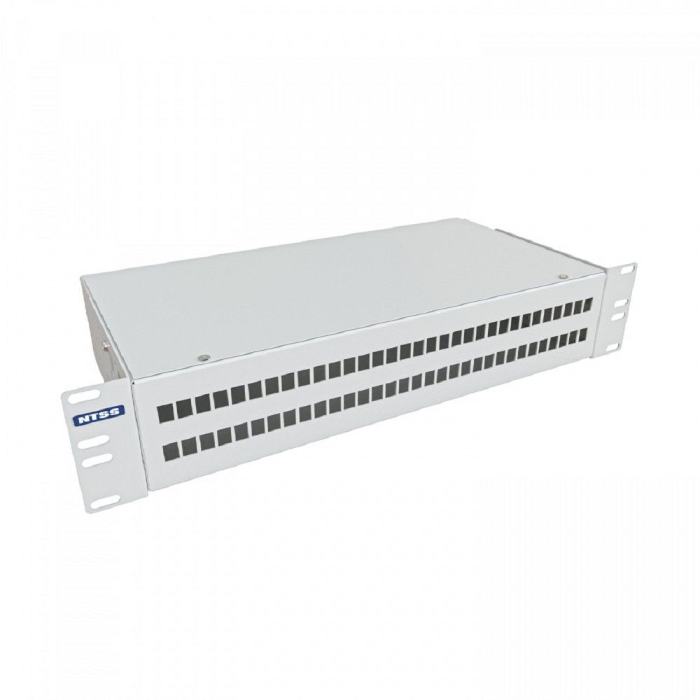 NTSS Кросс NTSS оптический 19'' укомплектованный 2U, 64 порта LC/UPC duplex, 50/125 мкм (сплошная панель, сплайс-кассета 4шт, пигтейлы, КДЗС, адаптеры) серый RAL 7035 NTSS-RFOB-2U-64-2LC/U-50-SP1.5G0A
