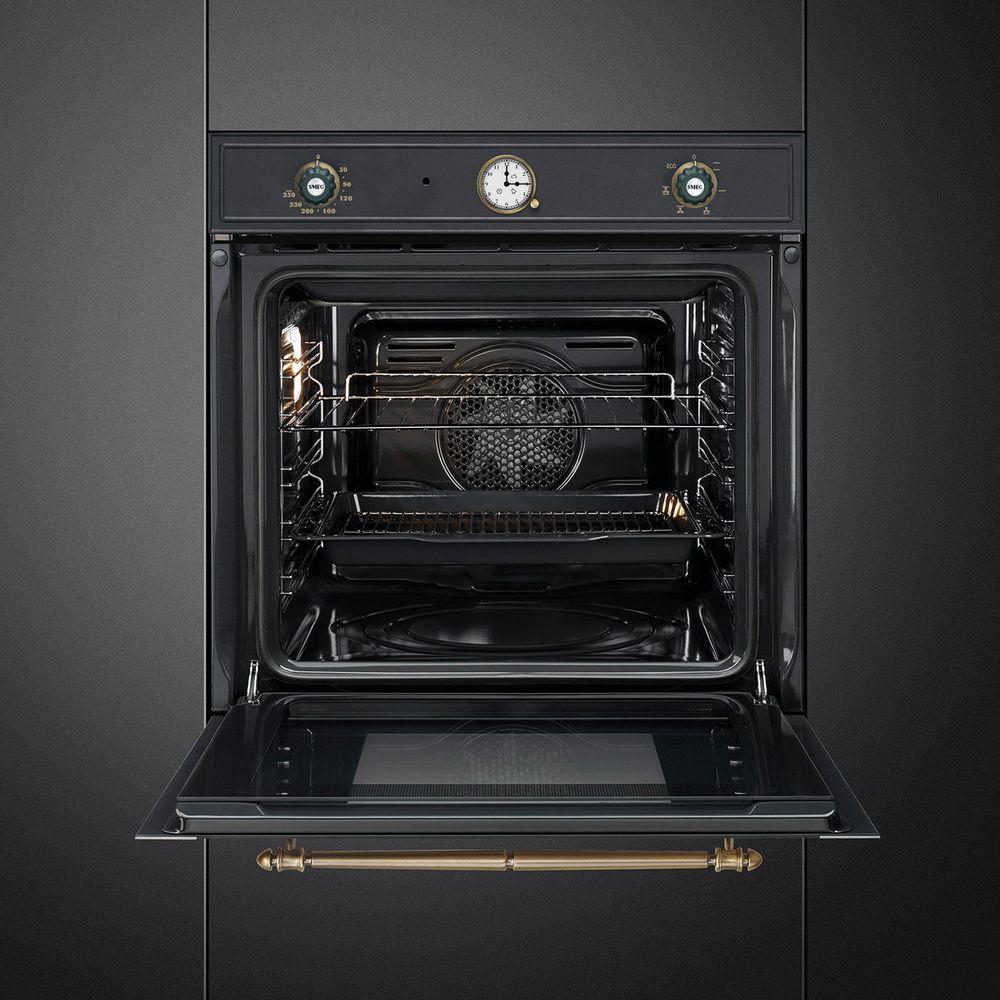Встраиваемый духовой шкаф SMEG/ Встраиваемый духовой шкаф SMEG, 60 см, Cortina, 50-260 градусов, часы/таймер, галогенная подсветка, 9 режимов, поворотные переключатели Cortina, пиролиз, автоматическое отключение, петли Soft Close, полезный объем 65 л, цве