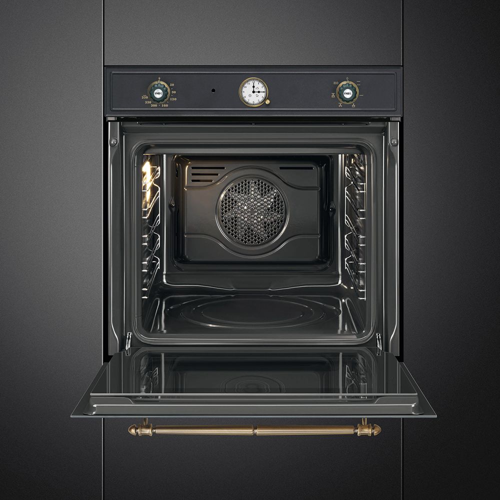 Встраиваемый духовой шкаф SMEG/ Встраиваемый духовой шкаф SMEG, 60 см, Cortina, 50-260 градусов, часы/таймер, галогенная подсветка, 9 режимов, поворотные переключатели Cortina, пиролиз, автоматическое отключение, петли Soft Close, полезный объем 65 л, цве