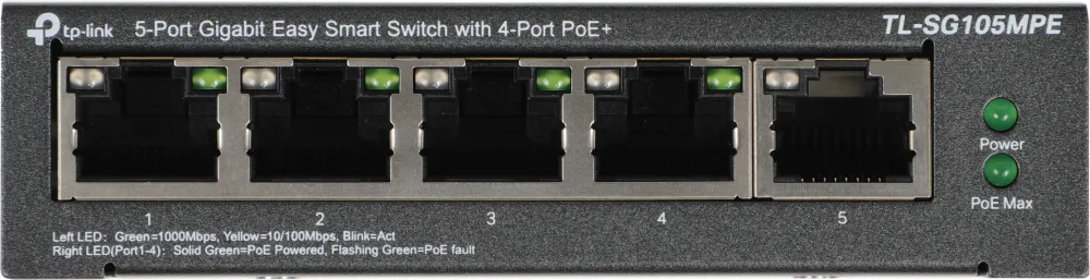 Коммутатор TP-Link TL-SG105MPE (L2) 5x1Гбит/с 4PoE+ 120W неуправляемый