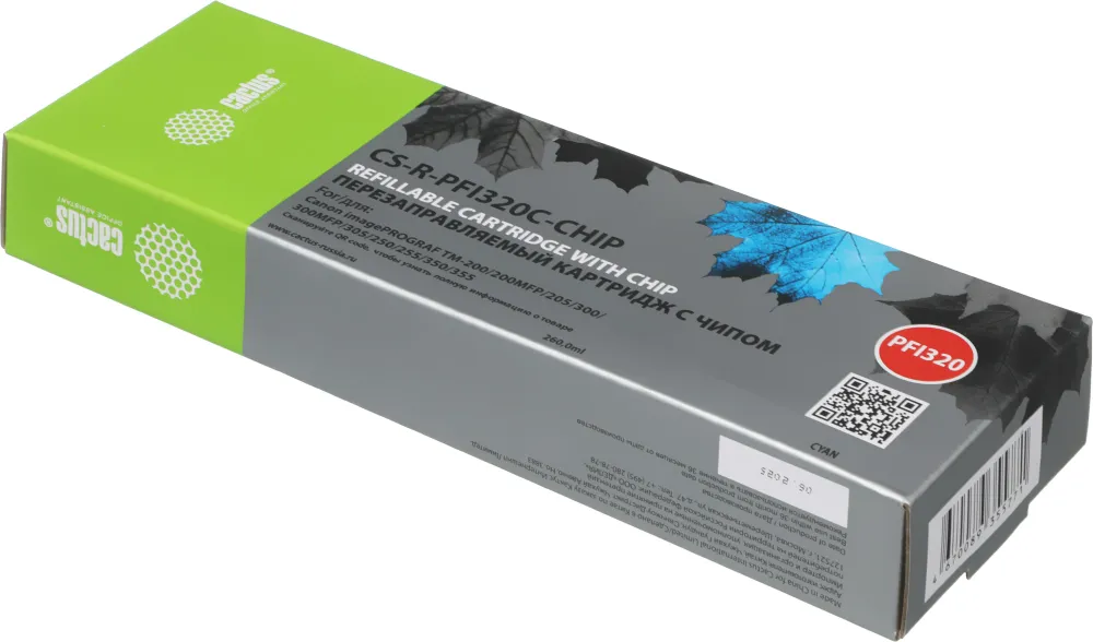 Картридж перезаправляемый струйный Cactus CS-R-PFI320C-CHIP PFI-320C голубой (260мл) для Canon imagePrograff TM-200/200MFP/205/300/300MFP/305/250/255/350/355 с чипом