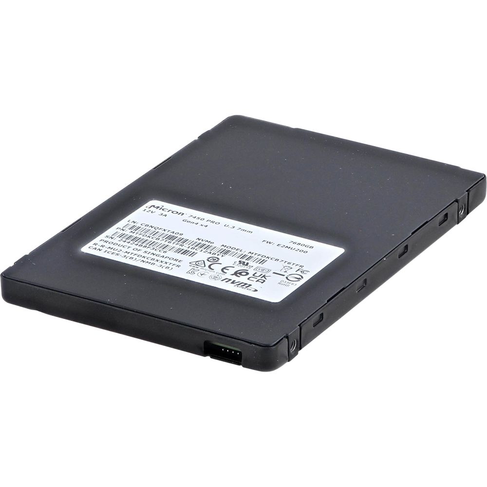 Твердотельный накопитель/ Micron SSD 7450 PRO, 7680GB, U.3(2.5" 7mm), NVMe, PCIe 4.0 x4, 3D TLC, R/W 6800/5600MB/s, IOPs 1 000 000/215 000, TBW 14000, DWPD 1 (12 мес.)