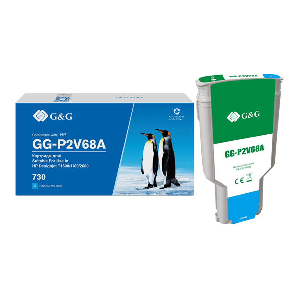 Картридж Cartridge G&G 730 для DJ T1600/T1700/T2600 голубой 300 мл аналог P2V68A  гарантия 36 мес.