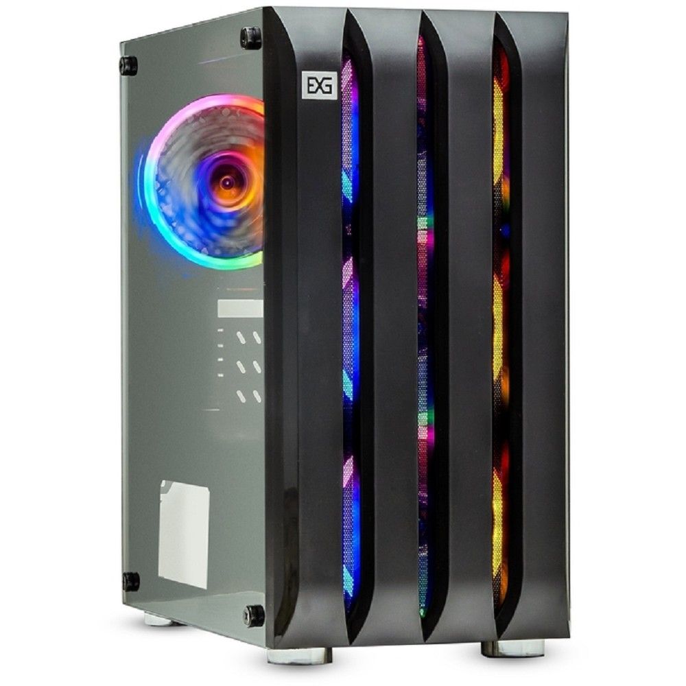 Exegate EX294477RUS Корпус Minitower  Mistery R3-NPX450 (mATX, БП 450NPX с вент. 12 см, 2*USB+1*USB3.0, аудио, черный, 4 вент. 12см с RGB подсветкой, боковая панель - закаленное стекло)