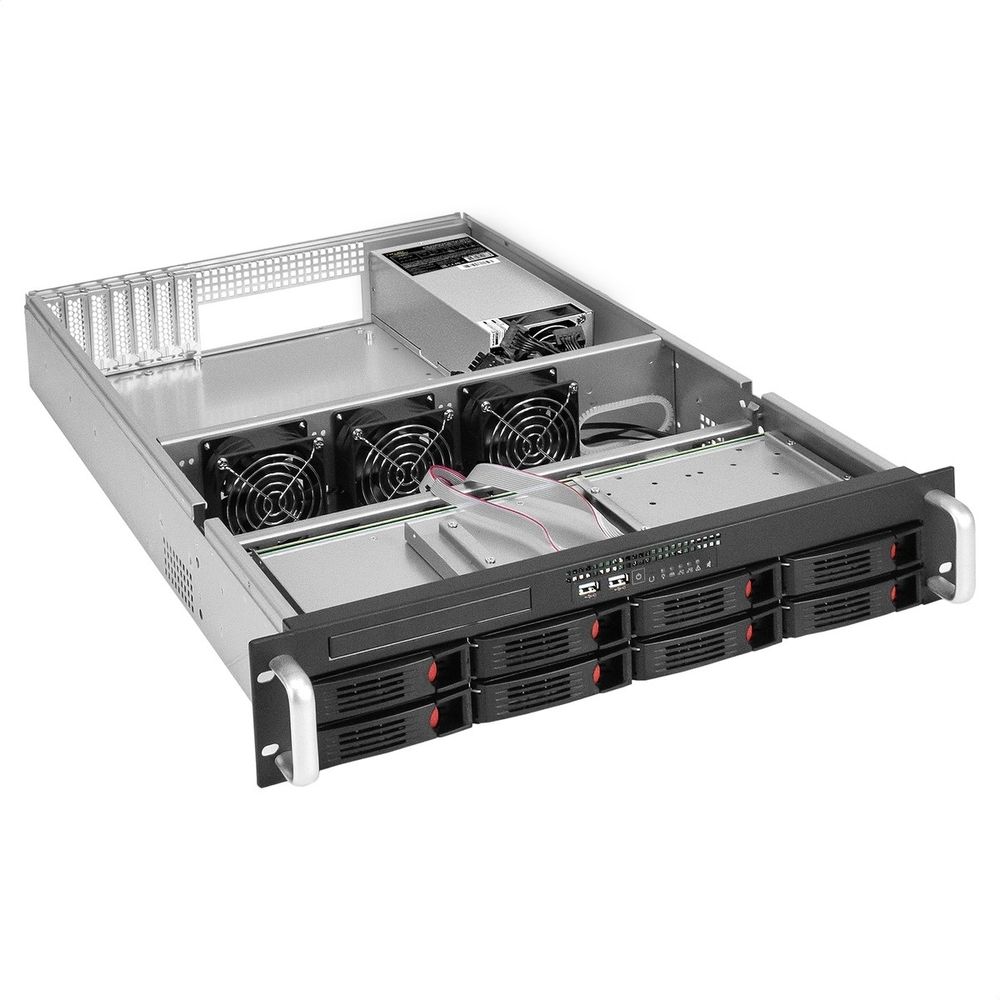 Exegate EX295862RUS Серверный корпус ExeGate Pro 2U660-HS08 <RM 19", высота 2U, глубина 660, БП 2U-600ADS, 8xHotSwap, USB>