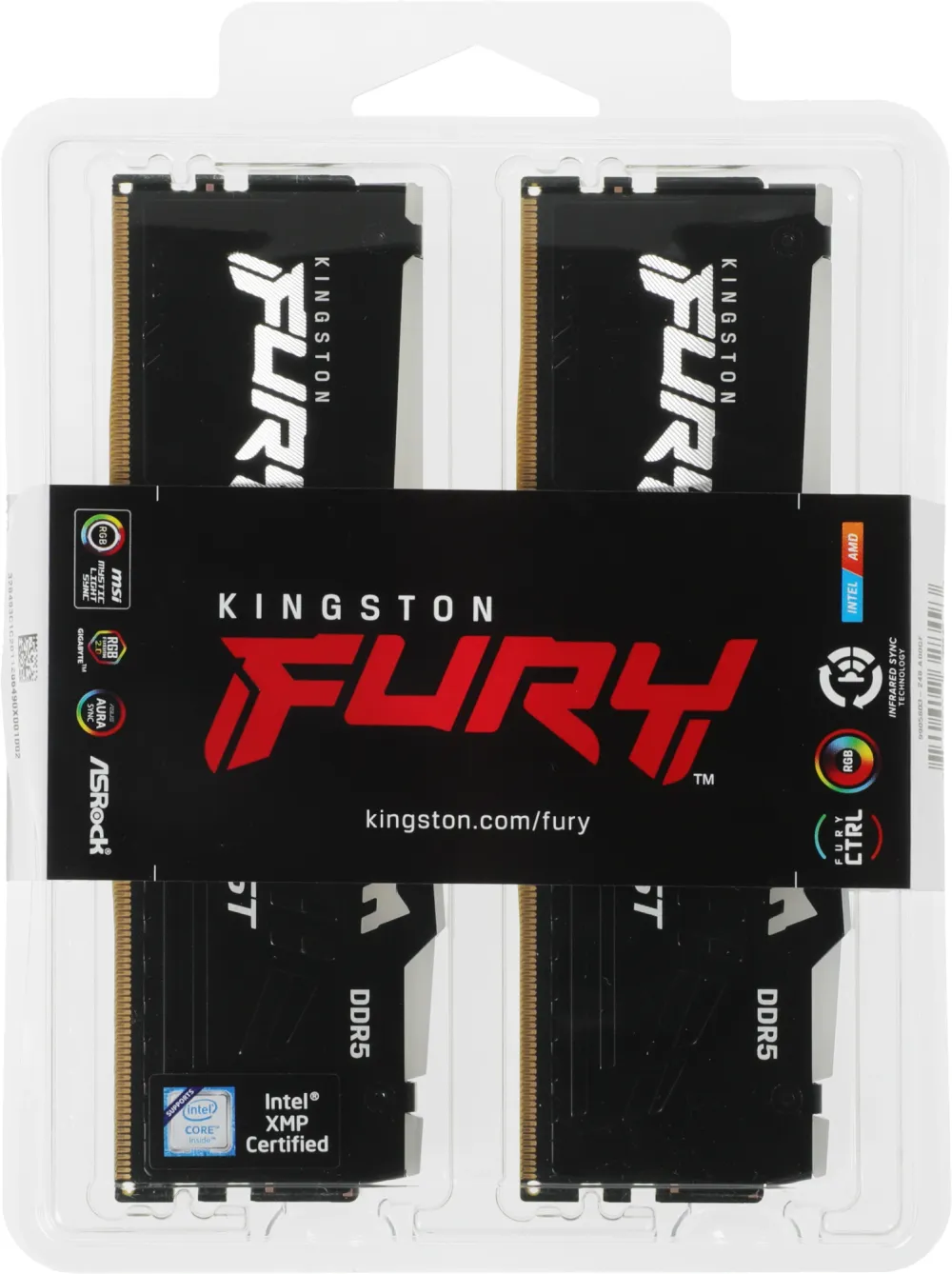 Память DDR5 2x16Gb 5600MHz Kingston KF556C40BBAK2-32 Fury Beast Black RGB RTL Gaming PC5-44800 CL40 DIMM 288-pin 1.25В single rank с радиатором Ret