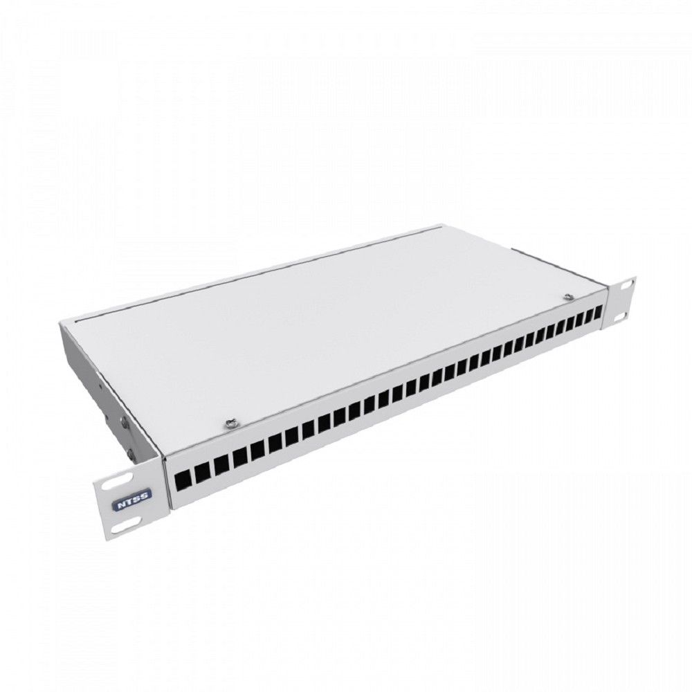 NTSS Кросс NTSS оптический 19'' укомплектованный 1U, 32 порта LC/UPC duplex, 50/125 мкм ОМ3 (сплошная панель, сплайс-кассета 2шт, пигтейлы, КДЗС, адаптеры) серый RAL 7035 NTSS-RFOB-1U-32-2LC/U-503-SP1