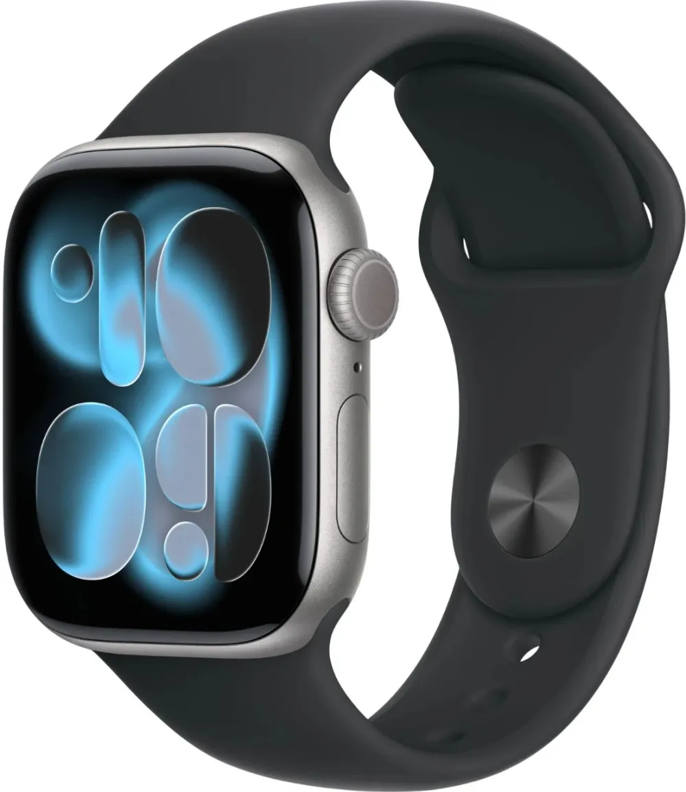 Смарт-часы Apple Watch Series 11 A3331 42мм OLED корп.серый космос Sport Band рем.черный разм.брасл.:M/L (MEQX4LW/A)