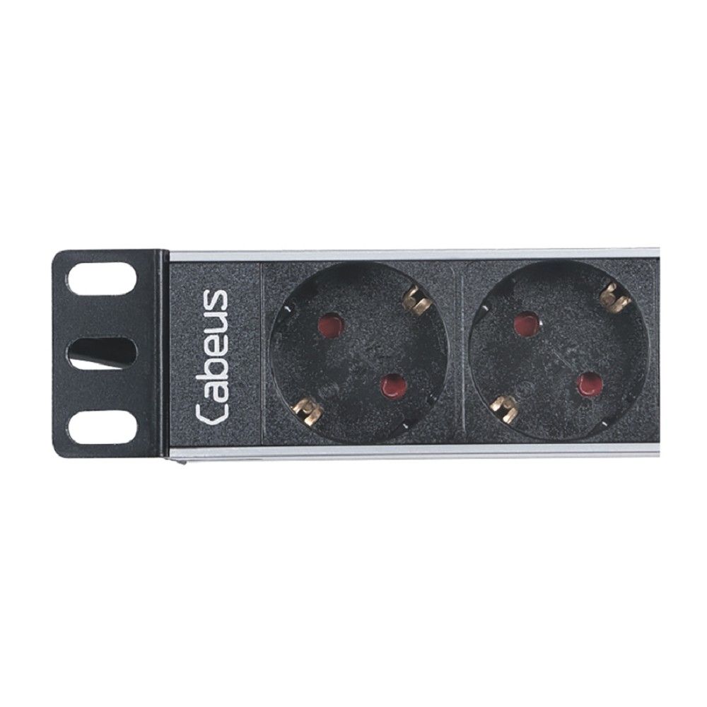 Cabeus PDU-4P-2IEC Блок евророзеток для 10" шкафов, горизонтальный, 4 розетки, 10 A, без выключателя, алюминиевый корпус, шнур 2 м, вилка IEC 320 C14