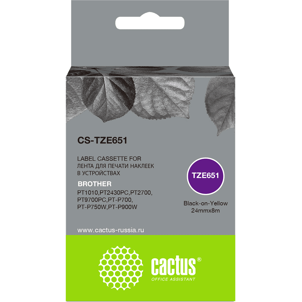 Картридж ленточный Cactus CS-TZE651 TZe-651 черный на желтом 24x8 для Brother 1010/1280/1280VP/2700VP
