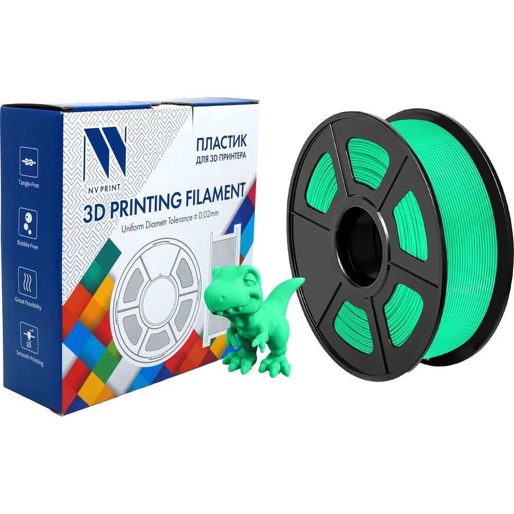 Филамент NVPRINT PLA+ Green для 3D печати диаметр 1.75мм длина 330 метров масса 1 кг