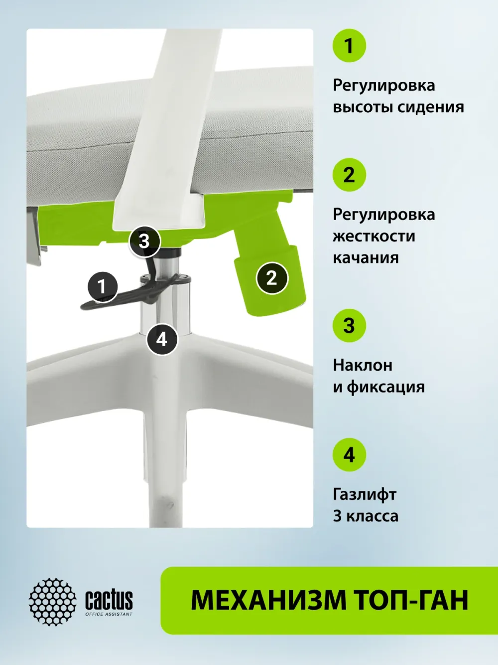 Кресло Cactus CS-GMC515-GY серый сиденье серый сетка/ткань с подголов. крестов. пластик пластик серый