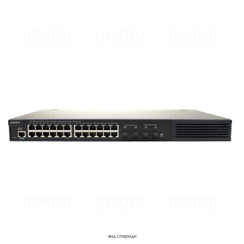 Коммутатор Osnovo SW-8244/LST(370W) (L2+) 28x1Гбит/с 4SFP 24PoE 370W управляемый
