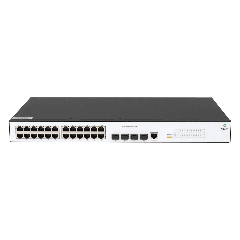 Коммутатор SNR SNR-S2982G-24T-POE (L2) 24x1Гбит/с 4SFP 24PoE 185W управляемый