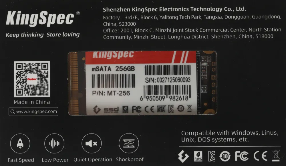 Накопитель SSD Kingspec mSATA 256Gb MT-256 MT Series mSATA