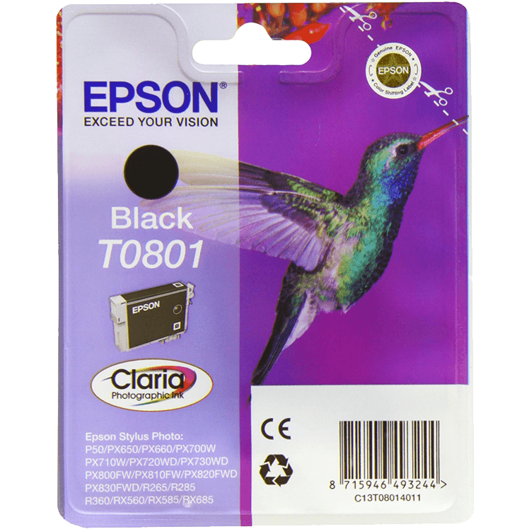 EPSON C13T08014011  T0801 Картридж черный, стандартной емкости P50/PX660 (cons ink)