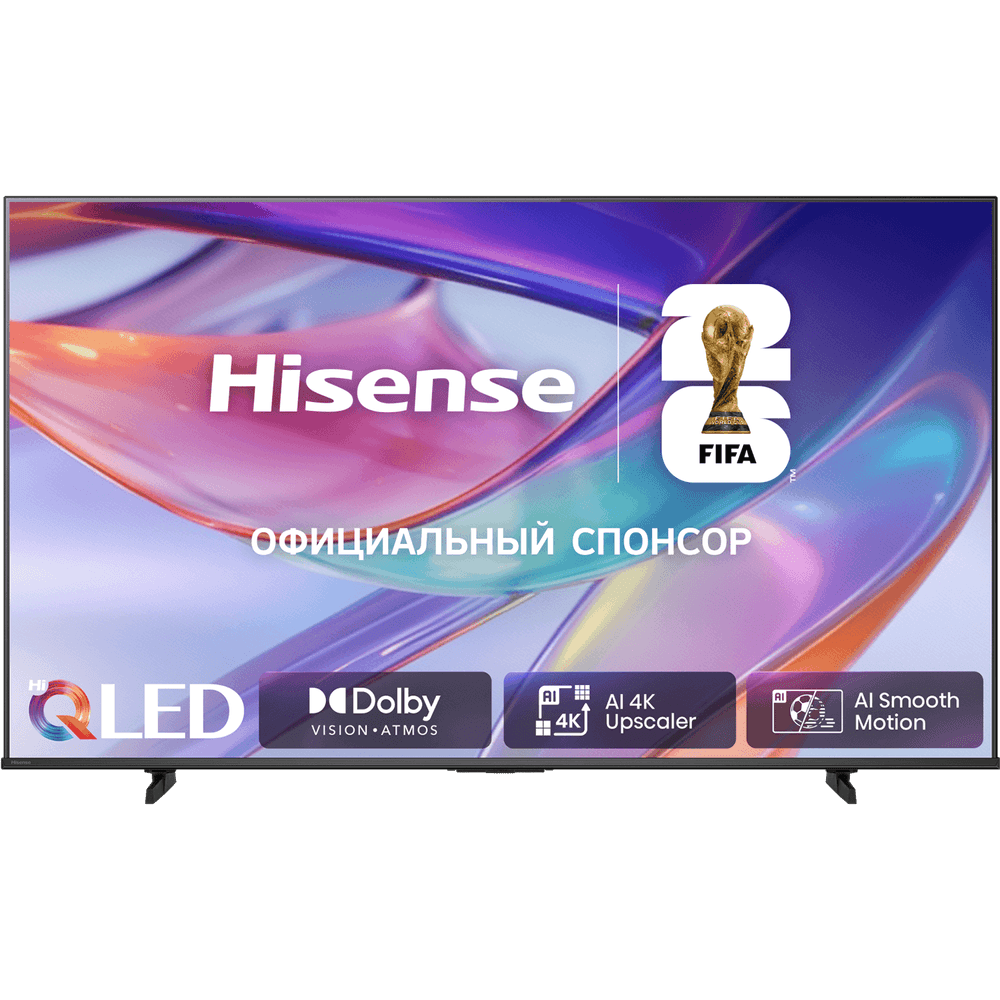 Телевизор ЖК 50'' Hisense/ 50", QLED, Ultra HD, VA, QLED & DLED, Smart TV (HomeOS U9.5), Wi-Fi, DVB-T2/T/C/S2/S, 2х10W, Game Mode Plus, HSR 120Hz, 300 nits, 5000:1, CI+(1.4), 3хHDMI, 2хUSB, Black, 2026