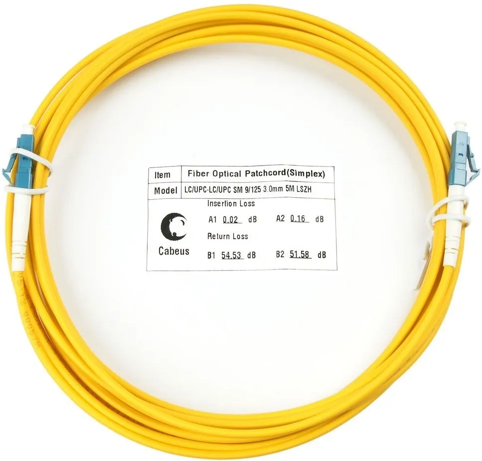 Патч-корд Cabeus Шнур оптический simplex LC-LC 9/125 sm 5м LSZH (FOP(S)-9-LC-LC-5M)