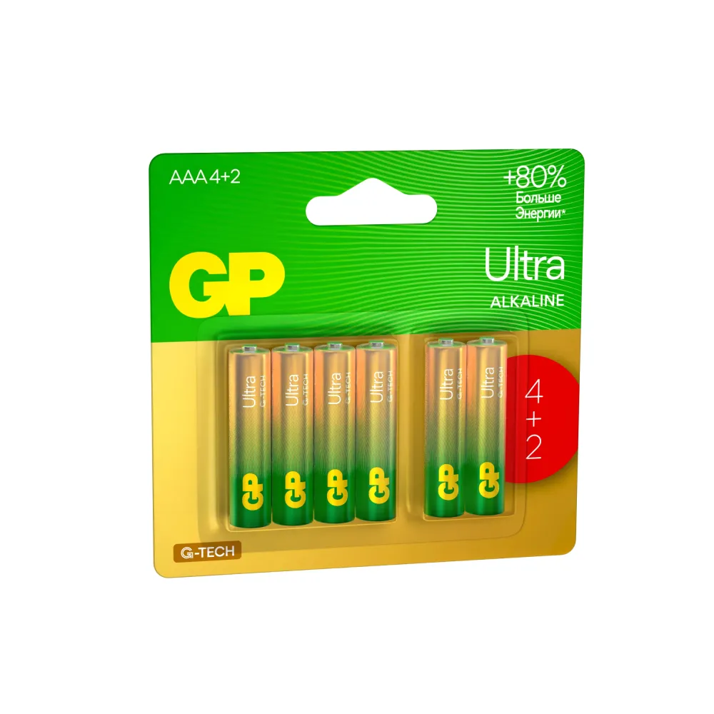 GP 24AUA214/2-2CRSBC6 72/720 Ultra Alkaline G-Tech 24А ААА - 4+2 шт. на промо-блистере (6 шт. в уп-ке)