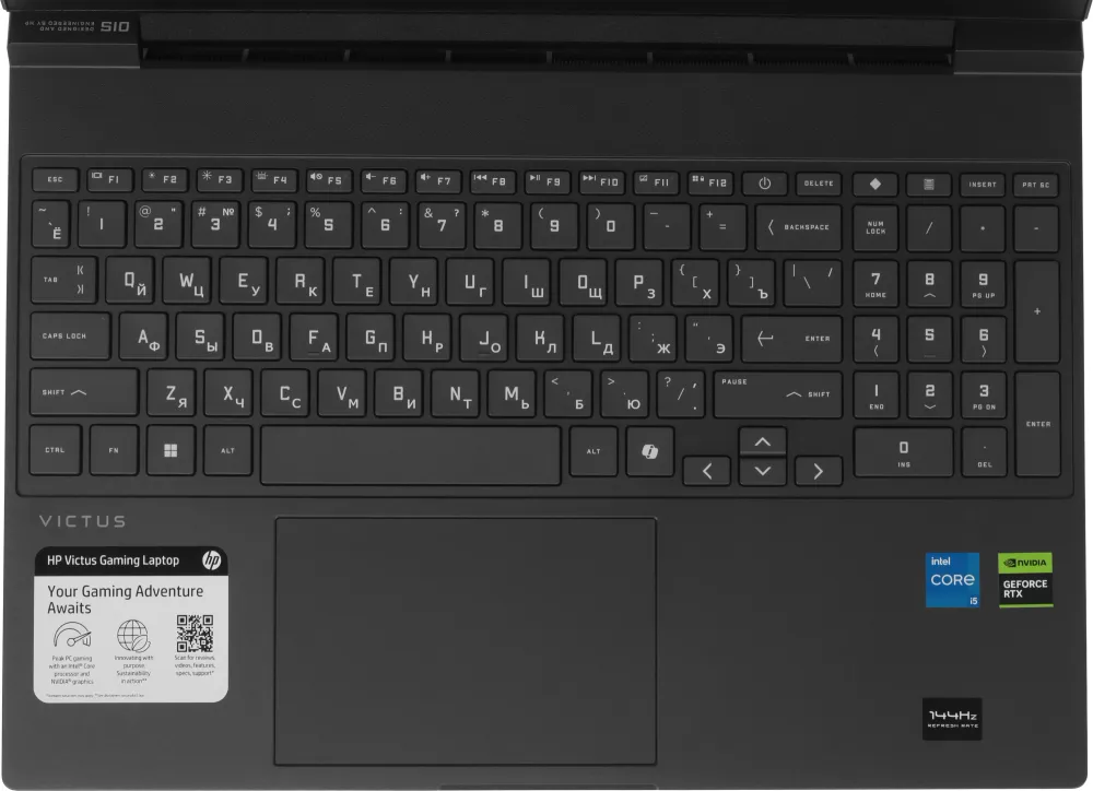 Ноутбук HP Victus 15-fa2082wm Core i5 13420H 16Gb SSD512Gb NVIDIA GeForce RTX4050 6Gb 15.6" IPS FHD (1920x1080) Windows 11 Home Multi Language silver WiFi BT Cam (B5EQ3UA)