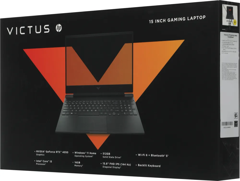 Ноутбук HP Victus 15-fa2082wm Core i5 13420H 16Gb SSD512Gb NVIDIA GeForce RTX4050 6Gb 15.6" IPS FHD (1920x1080) Windows 11 Home Multi Language silver WiFi BT Cam (B5EQ3UA)