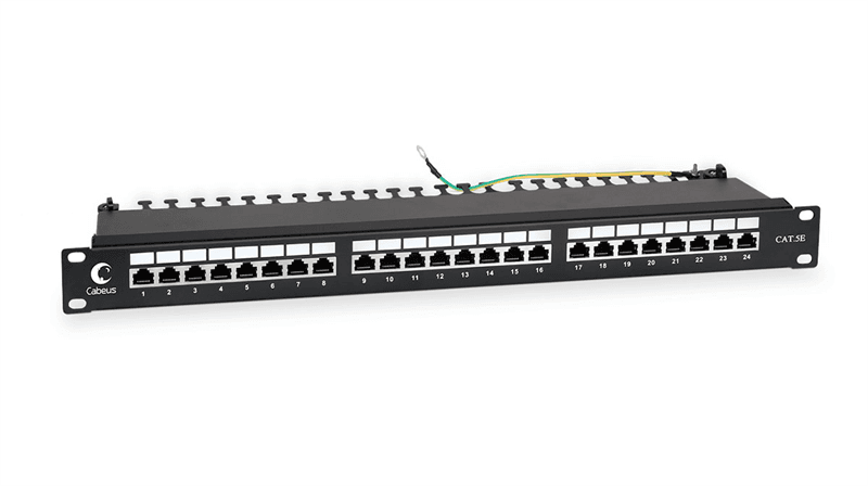 Cabeus PL-24-Cat.5e-SH-Dual IDC Патч-панель 19"(1U), 24 порта RJ-45 полностью экранированная, категория 5e, Dual IDC