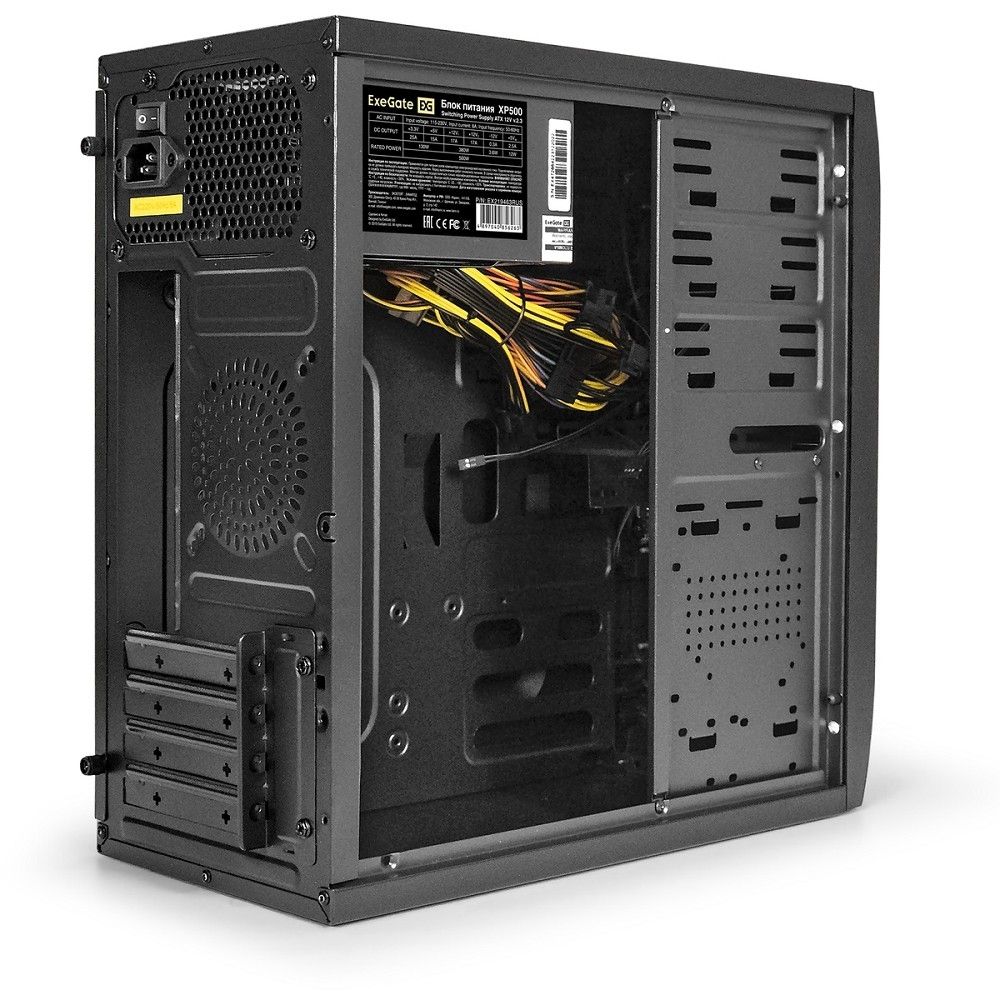 Exegate EX272747RUS Корпус Minitower Exegate QA-412U Black, mATX, <XP500, Black, 120mm>, 2*USB+2*USB3.0, Audio