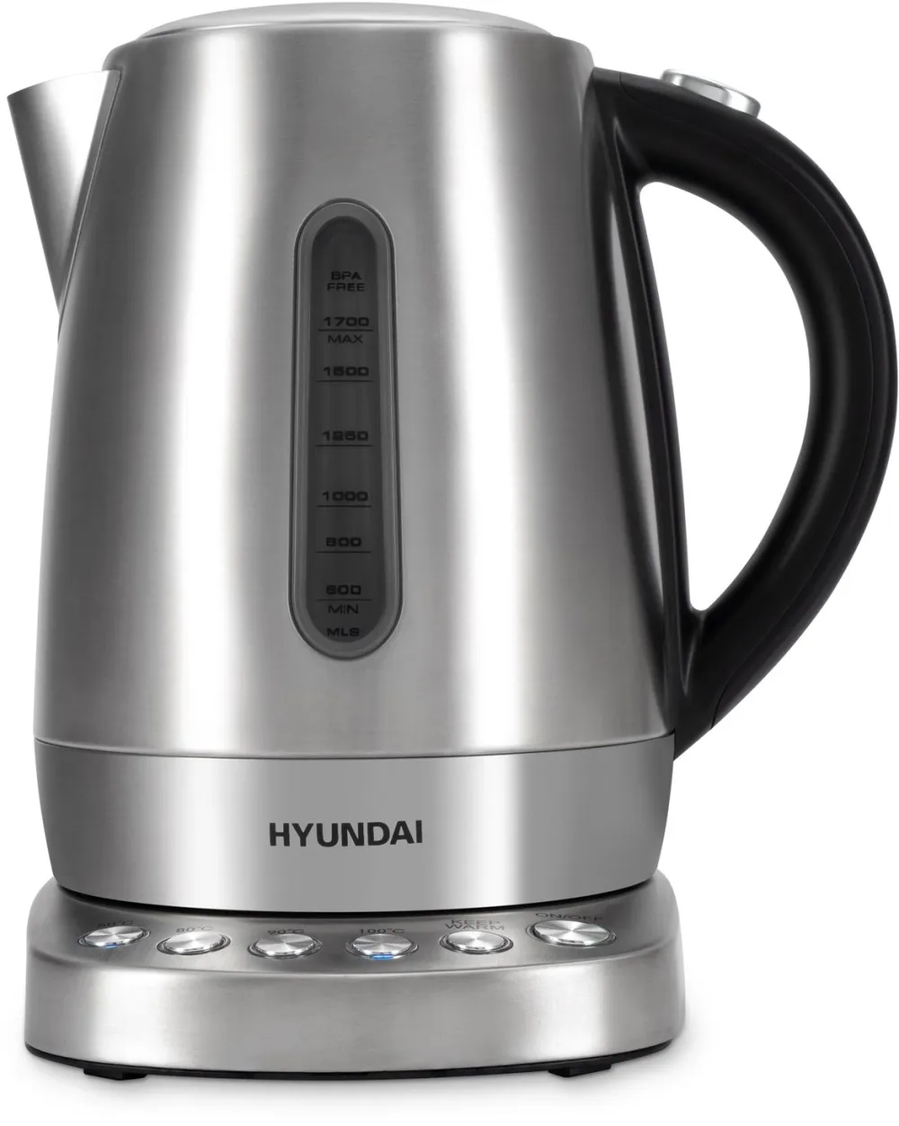 Чайник электрический Hyundai HYK-S7770 1.7л. 2200Вт серебристый/черный корпус: металл
