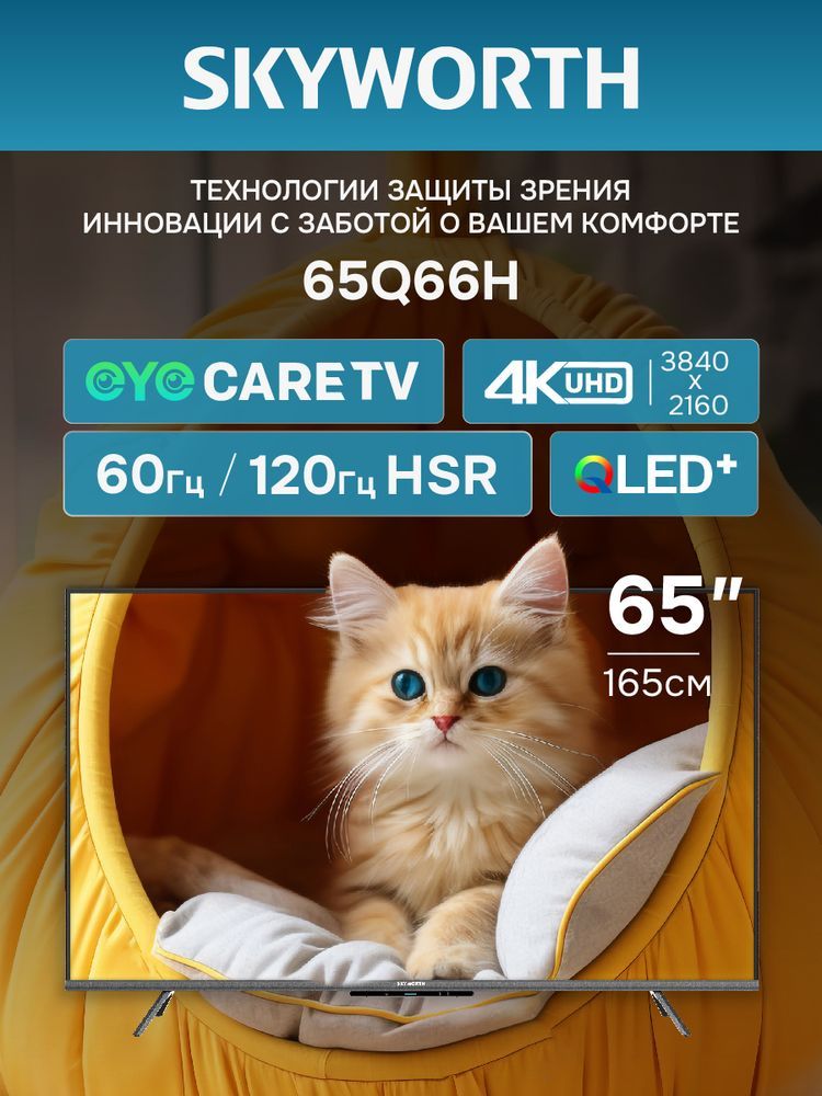 Телевизор QLED Skyworth 65" 65Q66H Eye Care Frameless черный 4K Ultra HD 120Hz MEMC DVB-T DVB-T2 DVB-C DVB-S DVB-S2 USB WiFi Smart TV