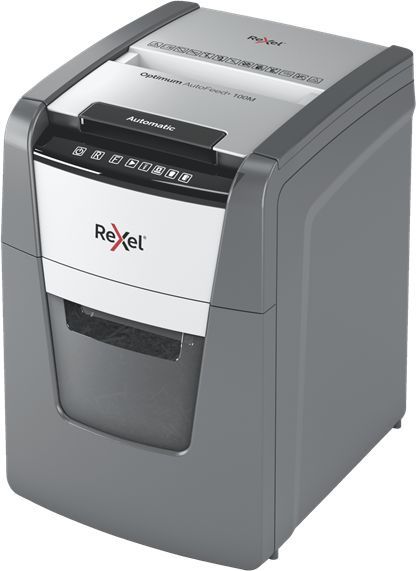 Шредер Rexel Optimum AutoFeed 100M черный с автоподачей (секр.P-5) фрагменты 100лист. 34лтр. скрепки скобы пл.карты
