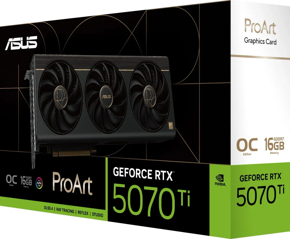 Видеокарта Asus PCI-E 5.0 PROART-RTX5070TI-O16G NVIDIA GeForce RTX 5070TI 16Gb 256bit GDDR7 2588/28000 HDMIx1 DPx3 HDCP Ret