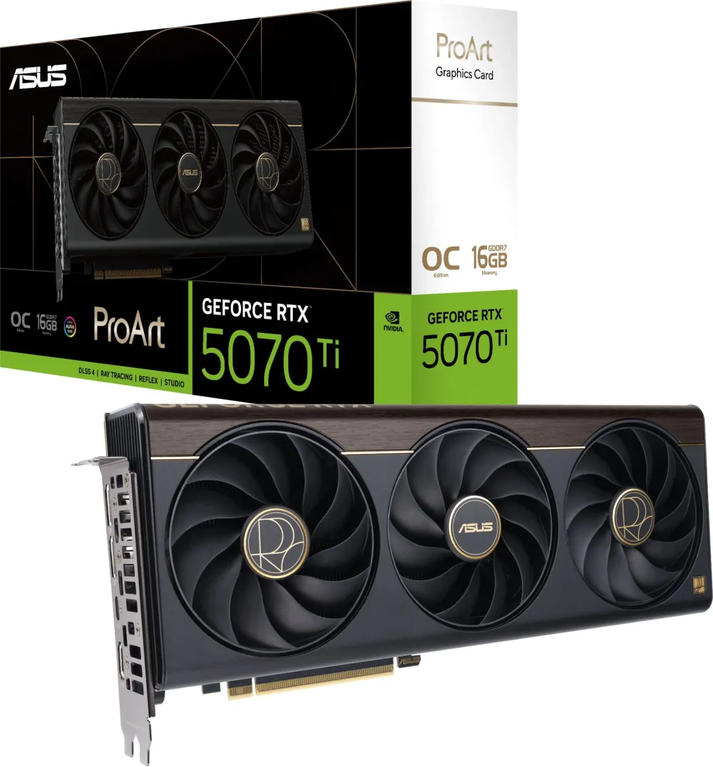 Видеокарта Asus PCI-E 5.0 PROART-RTX5070TI-O16G NVIDIA GeForce RTX 5070TI 16Gb 256bit GDDR7 2588/28000 HDMIx1 DPx3 HDCP Ret
