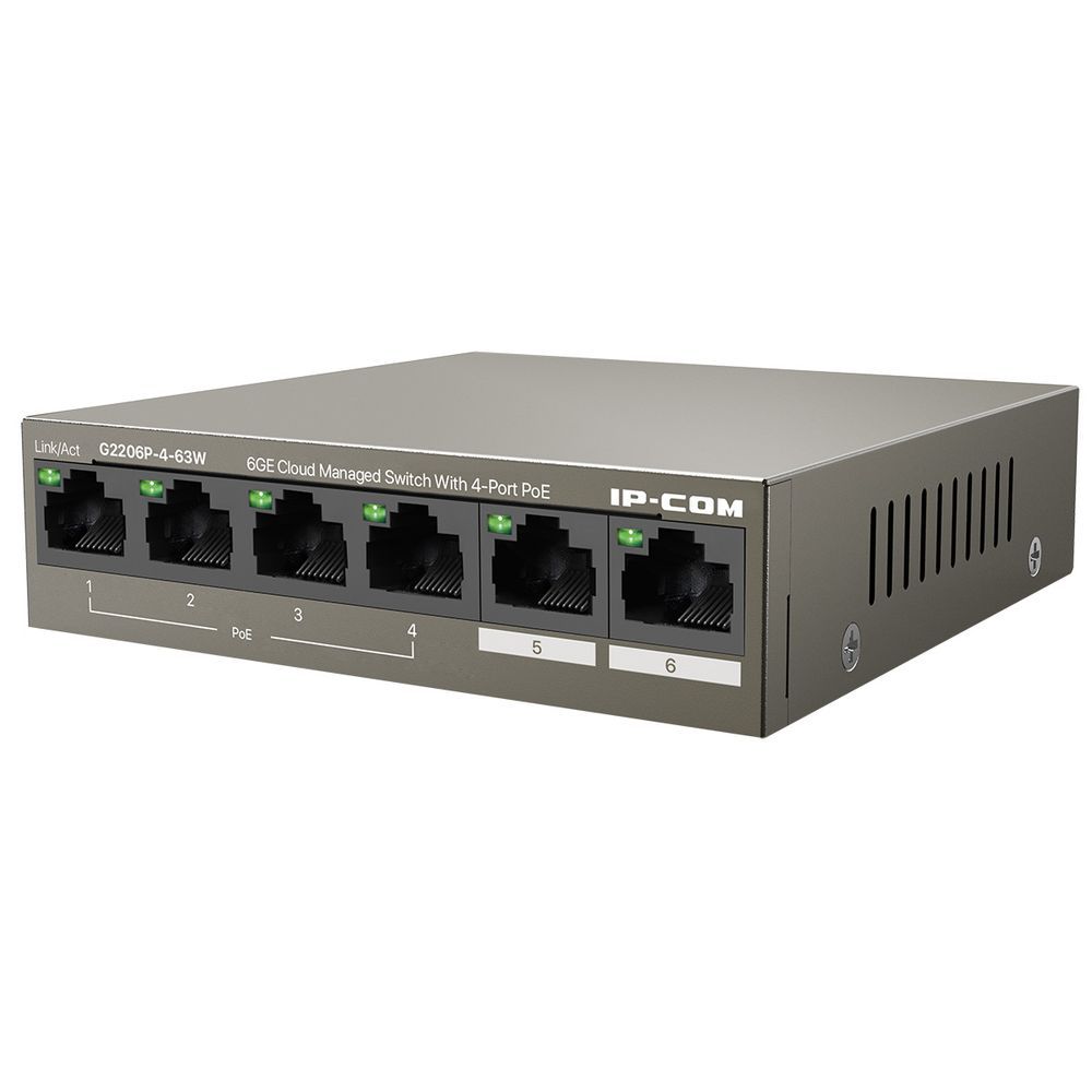 Коммутатор IP-COM G2206P-4-63W Web smart коммутатор PoE от IP-COM с 4 гигабитными портами PoE (максимальная мощность PoE 58 Вт)