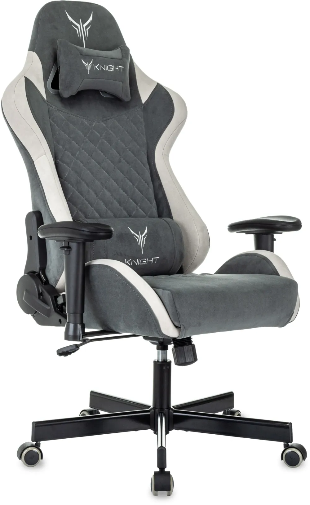 Кресло игровое Knight Regal Fabric серый/светло-серый искусственная замша крестов. металл