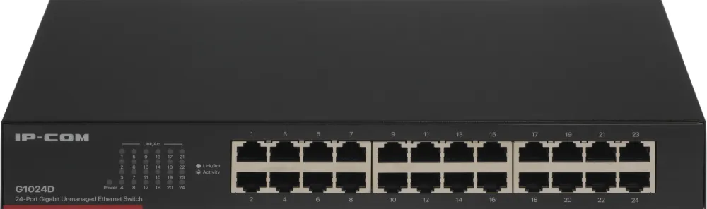 Коммутатор IP-COM G1024D Коммутатор неуправляемый, 24 порта 24x1 Гбит/с, установка в стойку, металлический корпус