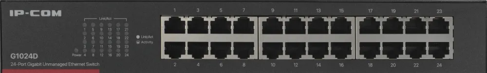 Коммутатор IP-COM G1024D Коммутатор неуправляемый, 24 порта 24x1 Гбит/с, установка в стойку, металлический корпус