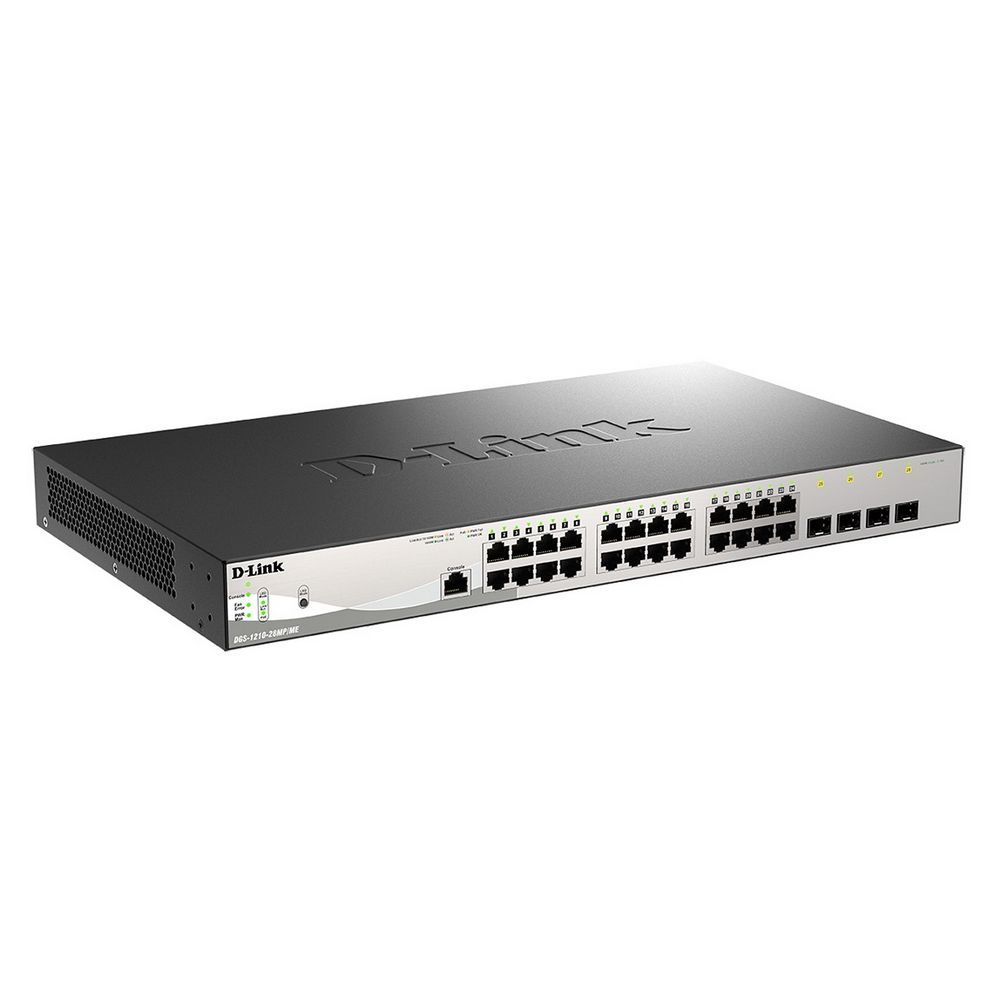 Коммутатор D-Link DGS-1210-28MP/ME/B2A Управляемый L2 коммутатор с 24 портами 10/100/1000Base-T и 4 портами 1000Base-X SFP (24 порта PoE 802.3af/at, PoE-бюджет 370 Вт)
