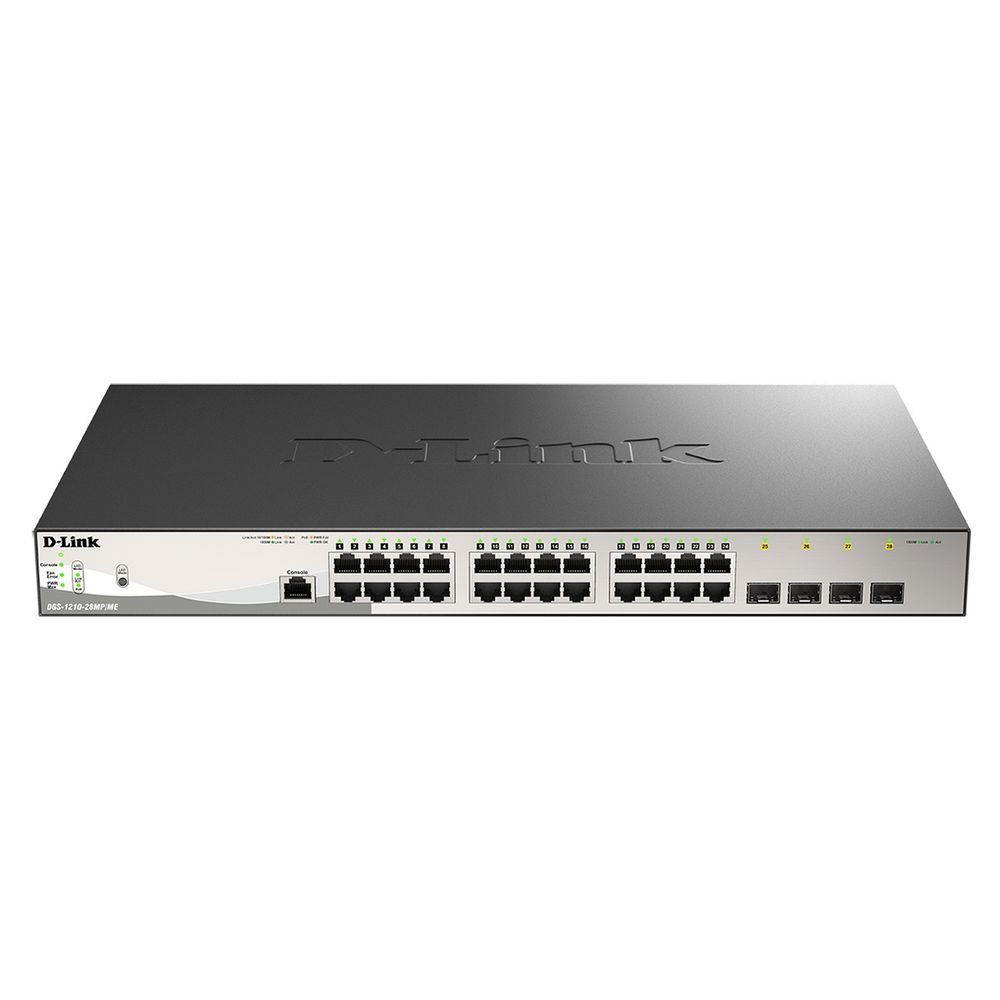 Коммутатор D-Link DGS-1210-28MP/ME/B2A Управляемый L2 коммутатор с 24 портами 10/100/1000Base-T и 4 портами 1000Base-X SFP (24 порта PoE 802.3af/at, PoE-бюджет 370 Вт)