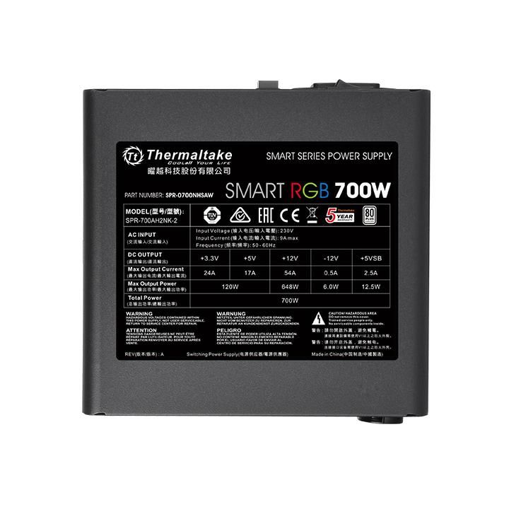 Блок питания Thermaltake ATX 700W Smart RGB 700 80+ white (20+4pin) APFC 120mm fan color LED 6xSATA RTL