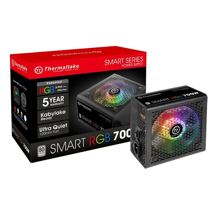 Блок питания Thermaltake ATX 700W Smart RGB 700 80+ white (20+4pin) APFC 120mm fan color LED 6xSATA RTL