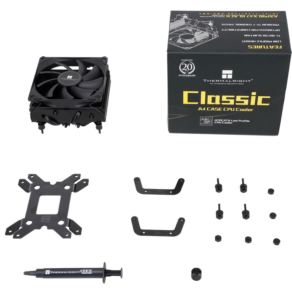 Кулер для процессора/ CPU Cooler Thermalright AXP-90 X47 Black (4-pin PWM, 32mm, Ni/Cu, 4x6mm, 1x92mm, 42.58CFM, 22.4dBA, 2700RPM, S: 1851/1700/1200/115X, AM5/AM4, black)