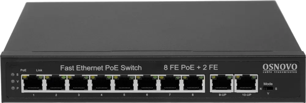 Коммутатор Osnovo SW-21000(120W) (L2) 10x100Мбит/с 8PoE 120W неуправляемый