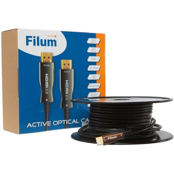 Filum Кабель HDMI активный, оптический, 40 м, 4K/60HZ,  v.2.0, ARC, 19M/19M, черный,  коробка, (FL-AOC-HDMI2.0-40M)